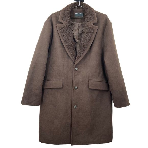 ASOS Other - ASOS DESIGN Overcoat with Sherpa Collar Men's Size Large Brown